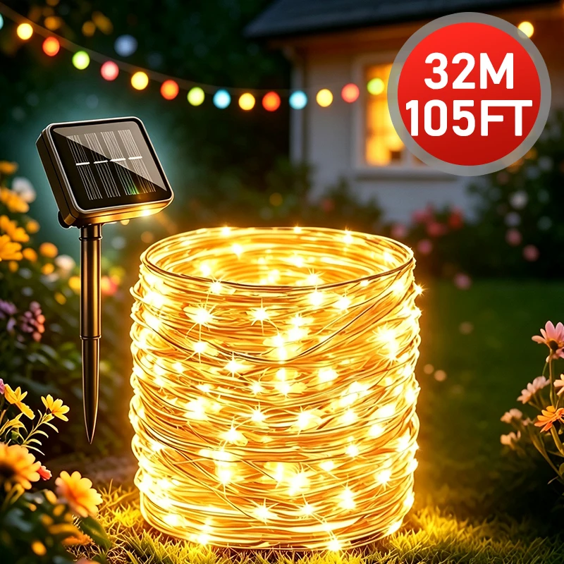 Outdoor Solar Fairy String Lights 8 Modes LED Twinkle Waterproof Lamp Garden Patio Wedding Christmas Tree Decor
