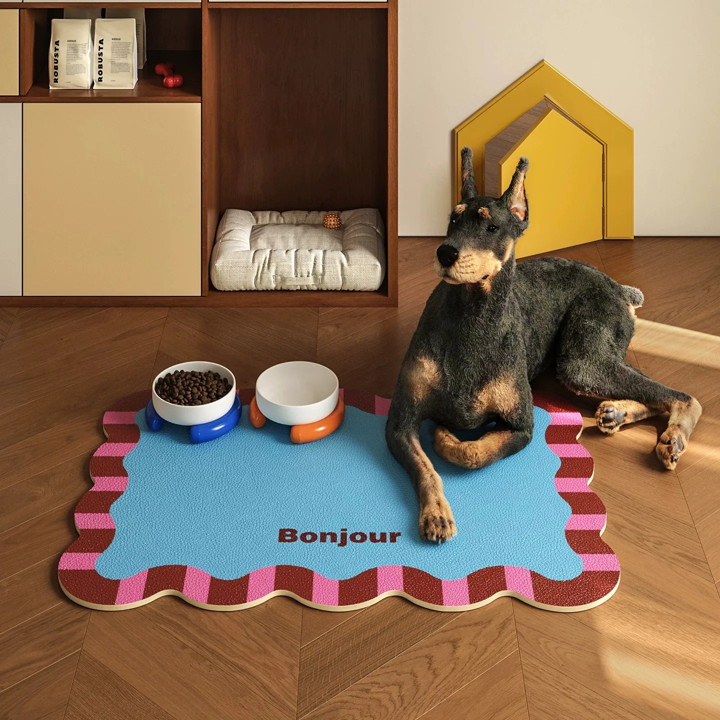 Waterproof Oilproof Pet Feeding Mat Colorblock Striped Cat Dog Food Bowl Placemat Non-Slip Table Mat Easy Clean Pet Supplies