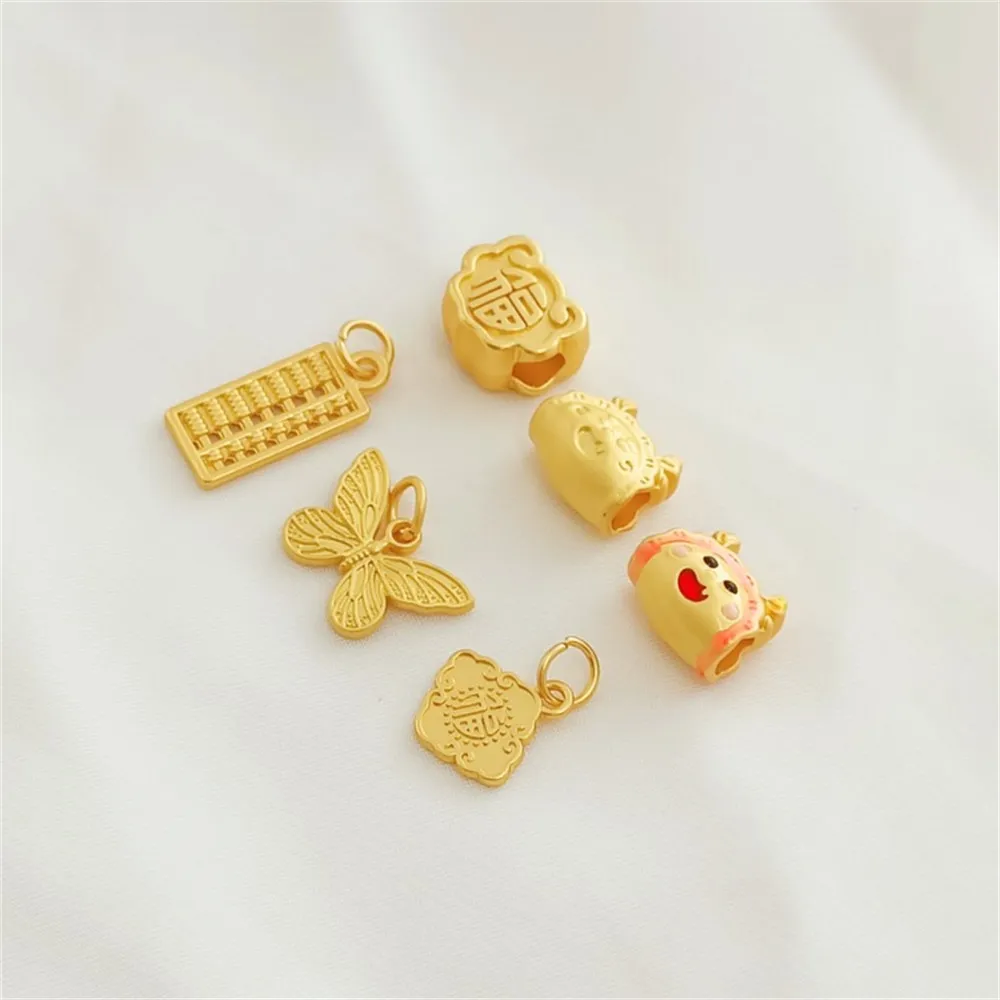 

Matte Gold Accessories "Fu" Character Through-hole Dumplings Dragon Treasure Beads Abacus Pendant DIY Handmade Jewelry Materials
