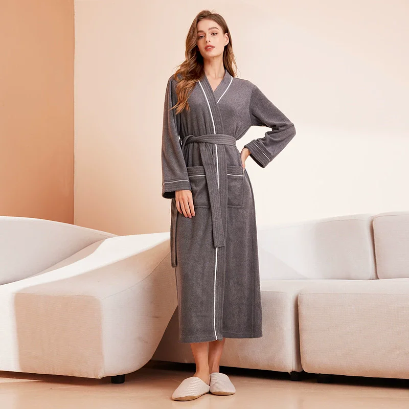 Large Size 3XL Bathrobe Gown Women Long Robe 2025 Autumn New Solid Color Sleepwear Home Clothing Loose Loungewear Bath Robes