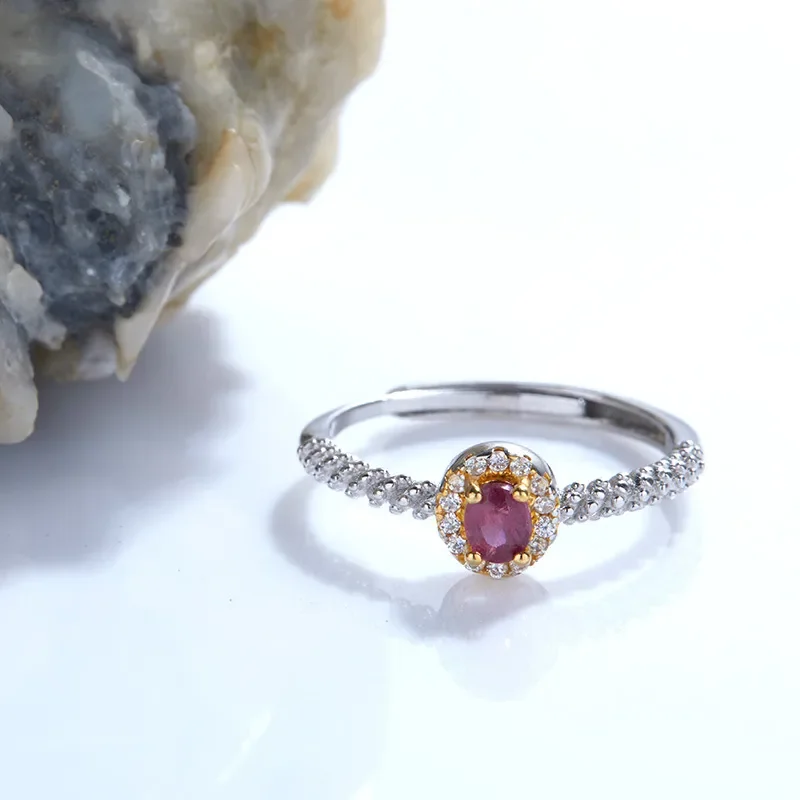 Live color treasure explosion s925 sterling silver plated natural ruby ring women's European and American cross-border ring