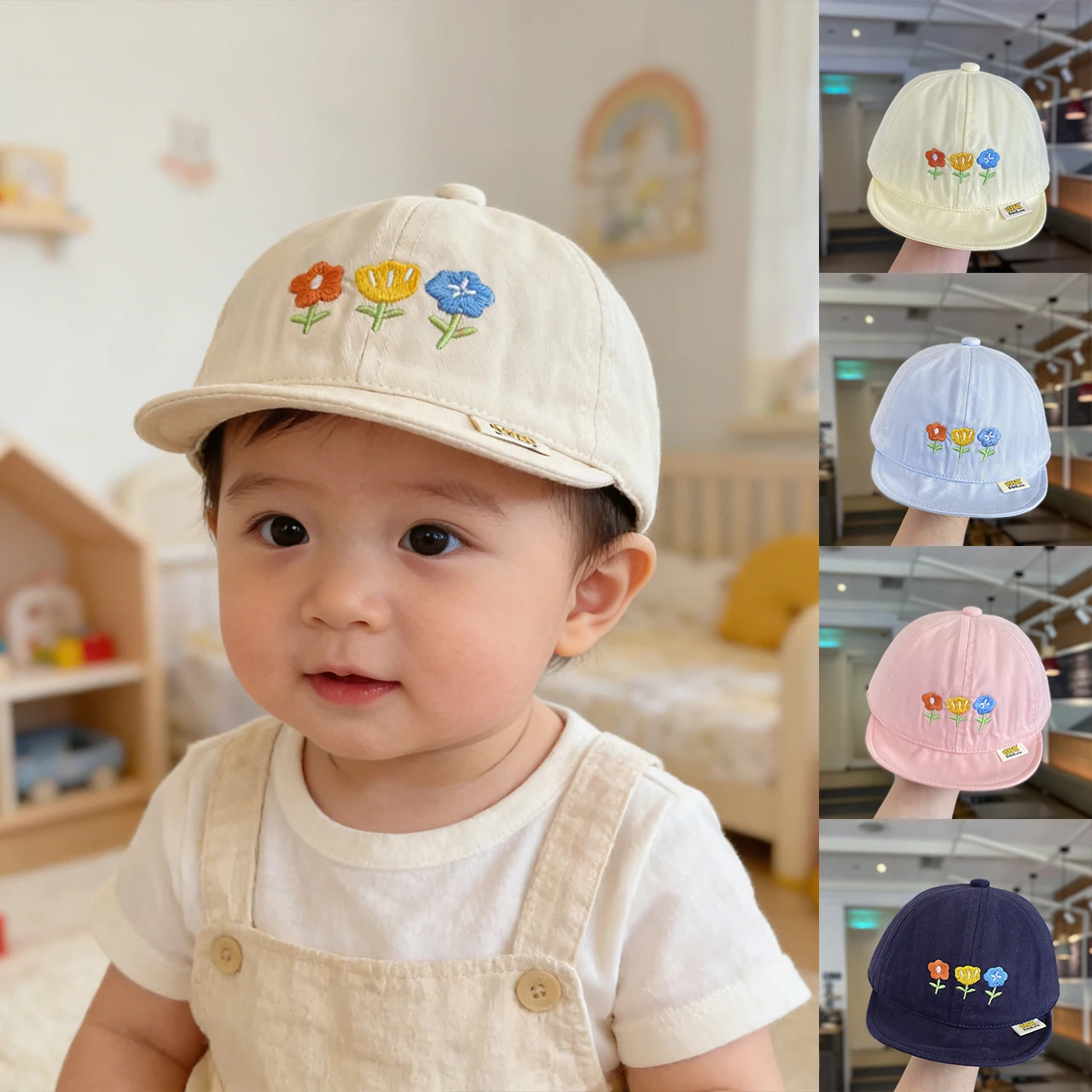 

3-12Month Baby Peaked Hat Soft Brim Baseball Hats Flower Embroidery Duck Tongue Cap Infant Outdoor Sunshade Visors Kids Caps