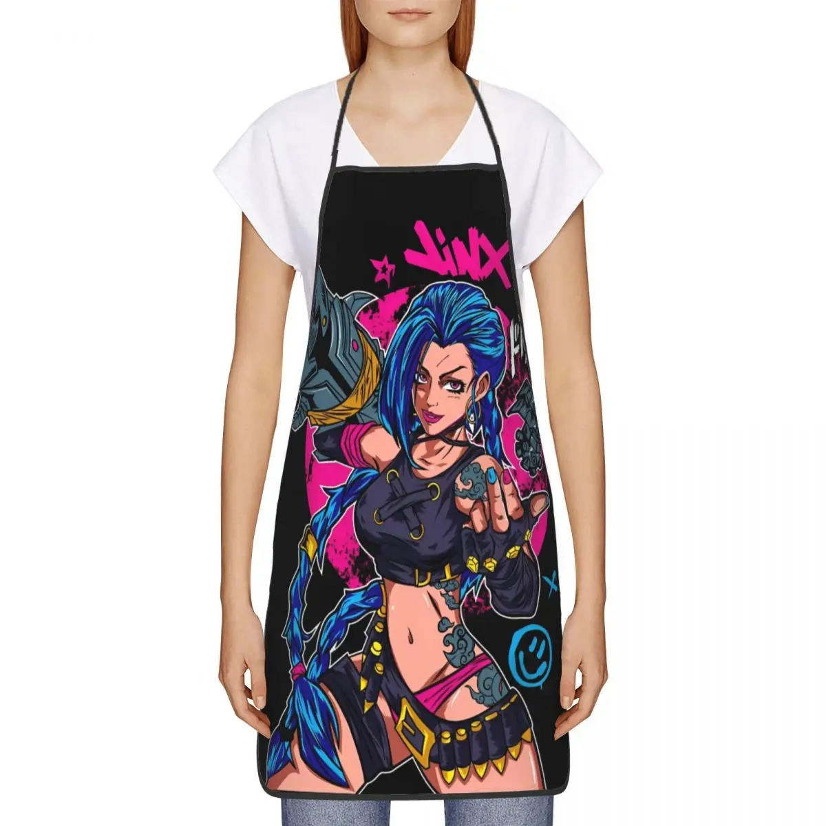 Jinx Arcane Kitchen Cuisine Aprons Adjustable League Battle Game Legends Pinafore for Manicurist Florist Artisan