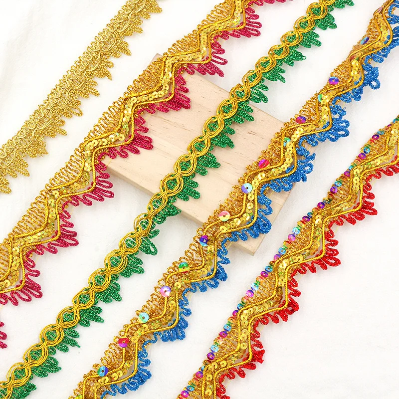 5Yards Gold Silver Lace Sequins Ribbon Wave Trim DIY Dance Costume Table Decoration Accessories