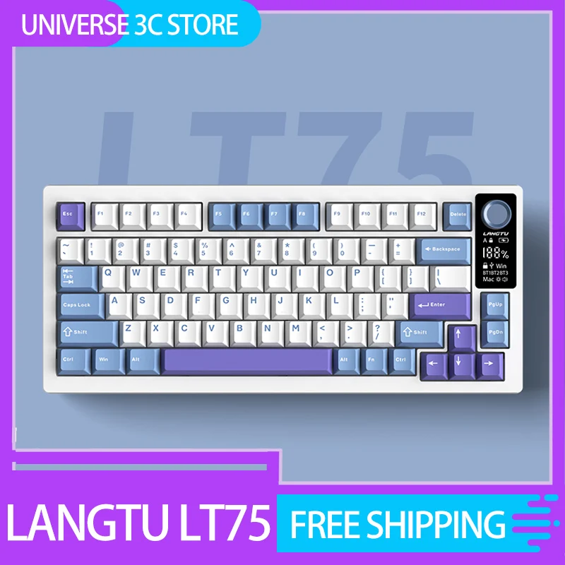 

Langtu Lt75 Mechanical Keyboard Tri Mode Gasket Rgb Hot Swap Custom Wireless Keyboard With Screen For Desktop Pc Accessory Gift