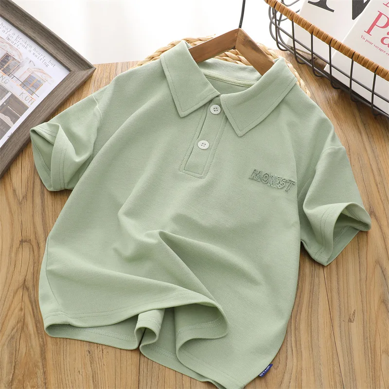 IYEAL Kids Summer Polo Shirts Teenagers Boys And Girls Turndown Collar Short Sleeved T-Shirt Children Loose Thin Top