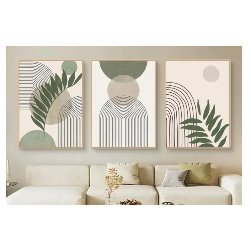 Geometry Morandi Art Modern Abstract Green Plant Unframed Canvas Painting Posters For Living Room Bedroom Home Wall Art Decor