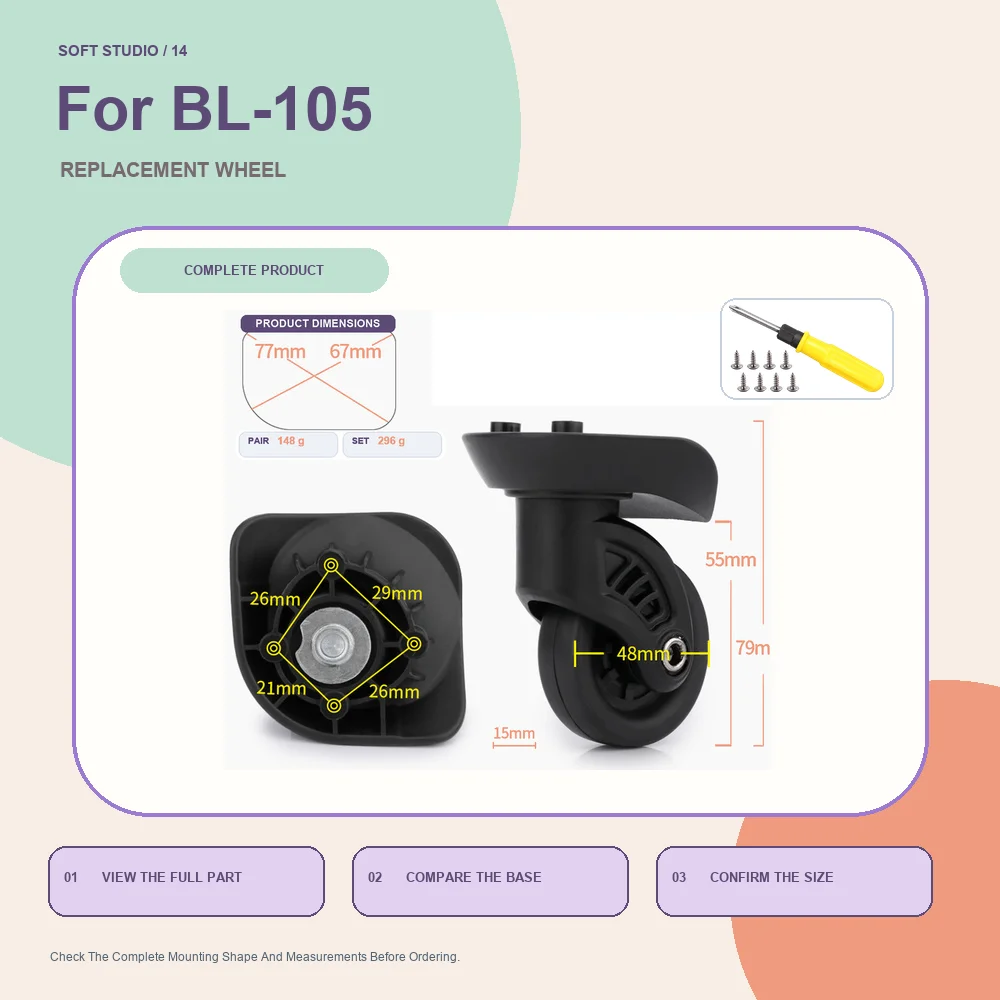 Replacement Wheel For Samsonite BL-105 For Delsey BL-105 For Benlun BL-105 For Samsonite L-105 Silent Rolling Repair Part
