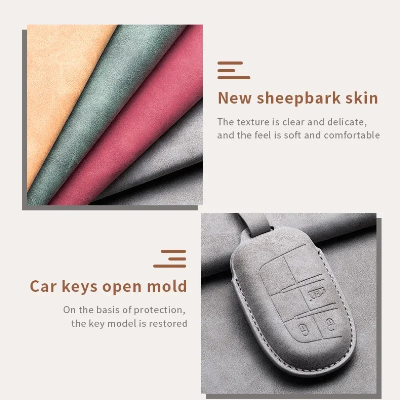 Car Key Case Cover For Jeep Dodge Ram 1500 Journey Charger Dart Challenger Grand Cherokee Leather Car Key Shell Accessories