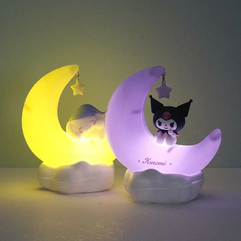 Sanrio Moon LED Light Anime Kuromi Cinnamonroll, accesorios Kawaii, adorno, belleza, dormitorio, luz nocturna, lámpara de mesita de noche, decoración