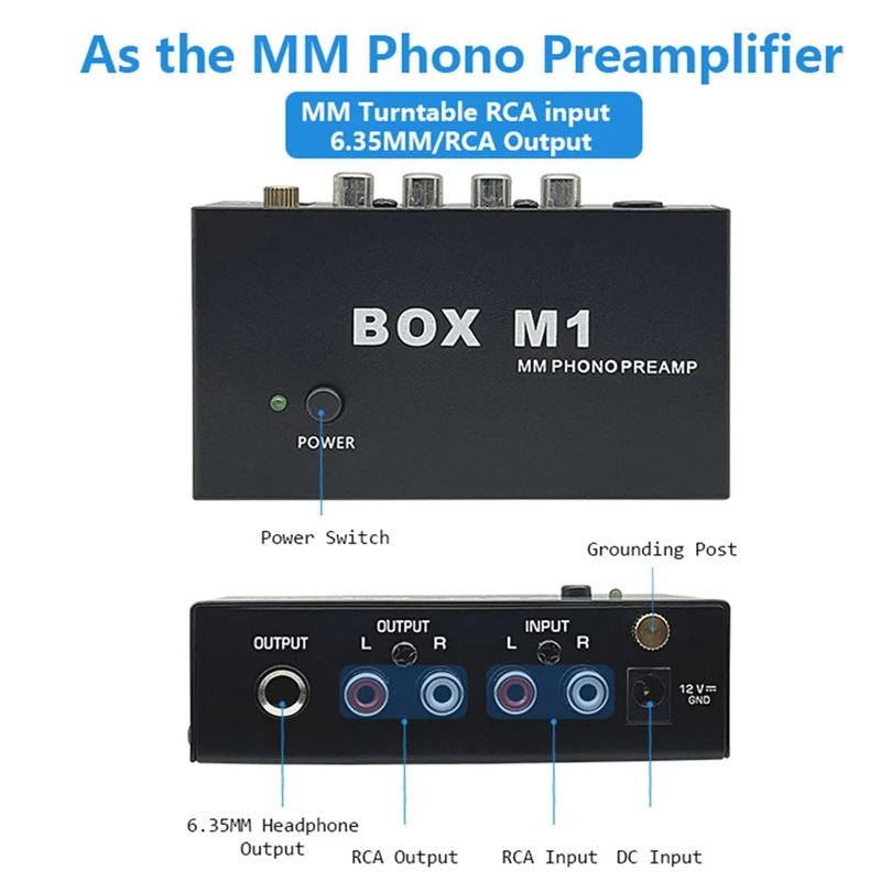 Box M1 Mm Phono Preamp For Turntable Phonograph Preamplifier Mini Stereo Audio Hifi With Headphone Amplifier
