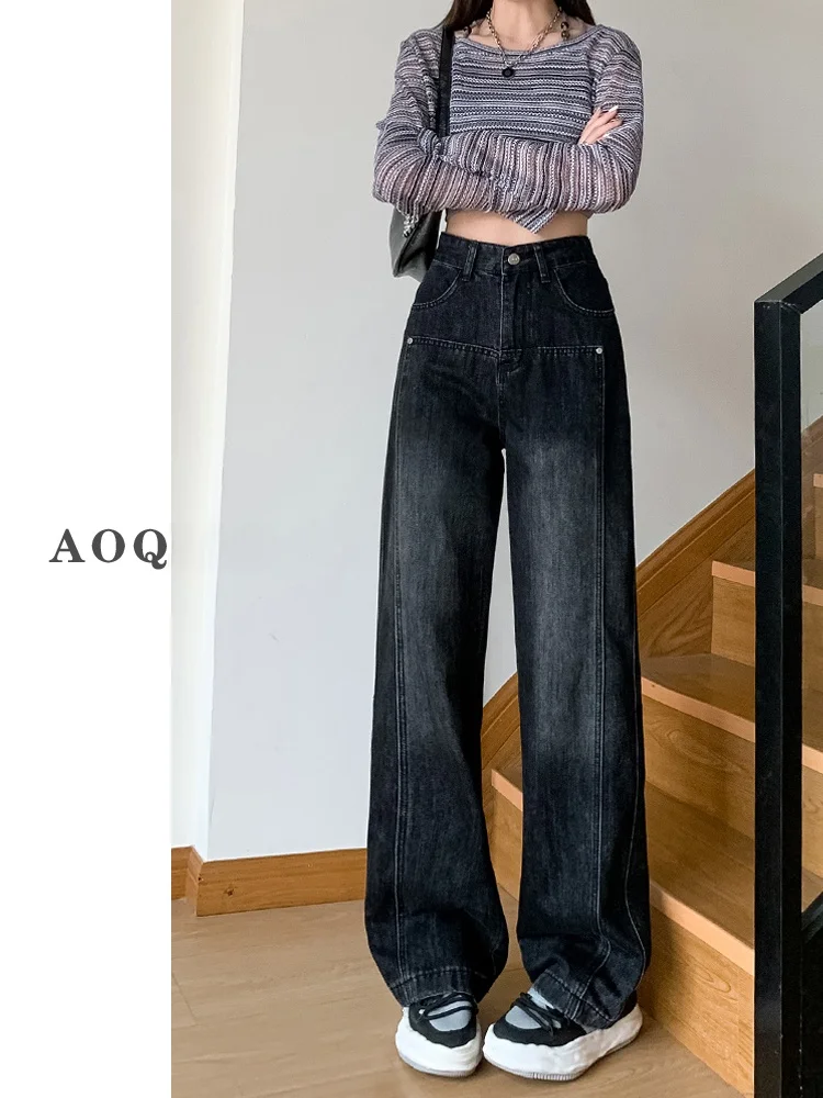 ارتفاع الخصر واسعة الساق الدينيم الجينز المرأة فضفاضة تناسب مستقيم السراويل الطويلة الخريف جديد Sle حجم كبير الكمثرى القرد الجسم التخسيس Bla... #1