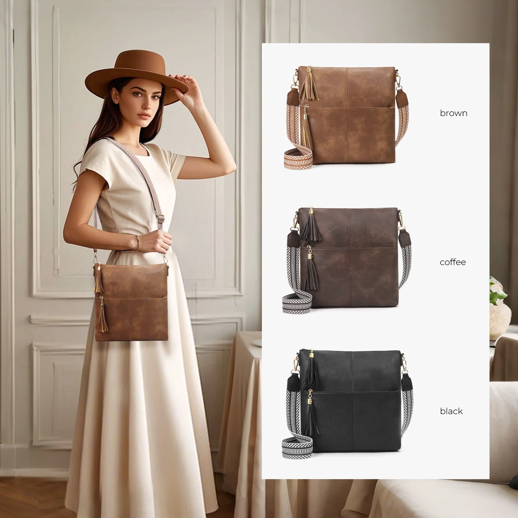 

Кошельки через плечо для женщин, средняя сумка на плечо, сумки из веганской кожи с гитарным ремешком, сумка почтальона в стиле ретро, большая вместимость