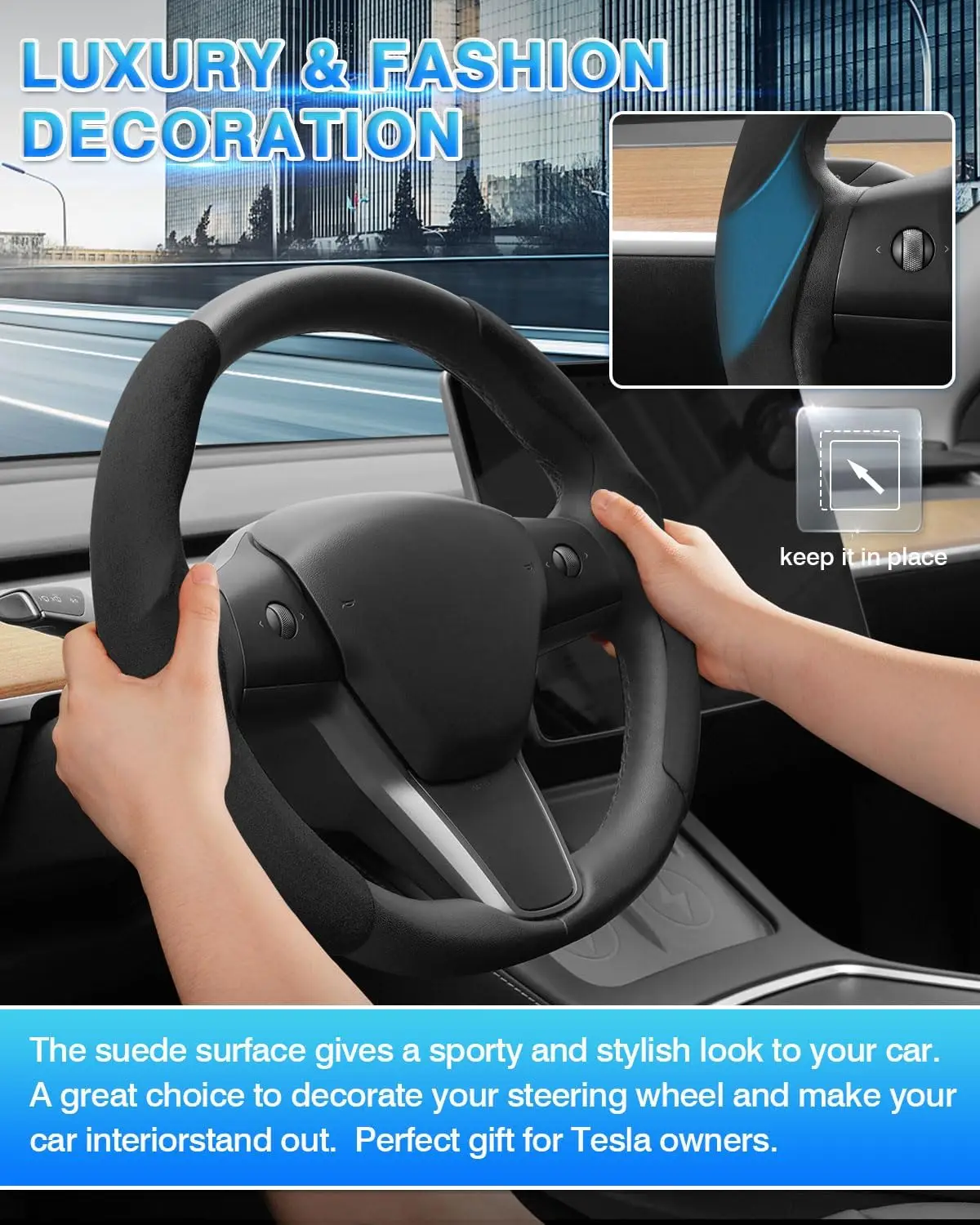 Tesla Steering Wheel Cover for Telsa Model 3 Y S X Carbon Fiber Steering Wheel Cover Anti-Slip Comfortable Grip Breathable Car