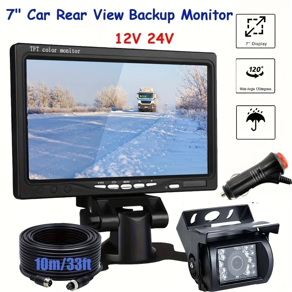 TFT LCD 모니터 4 핀 18 IR LED 나이트 비전 백업 주차 후방 보기 CCD 카메라 System12-24V, RV 트럭 트레일러용, 7 인치