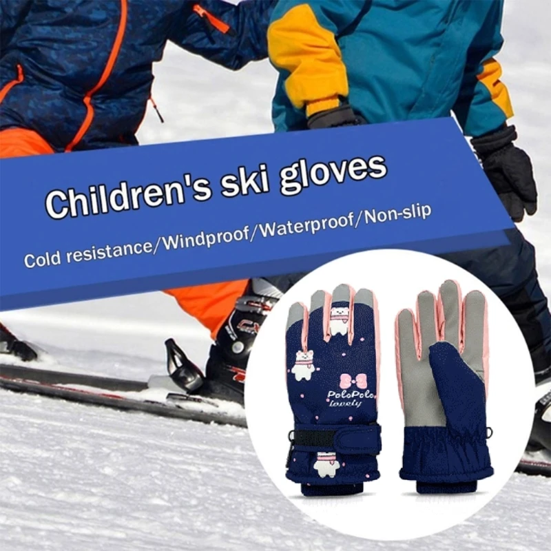 Winter Mittens Kids Ski Gloves Waterproof Thermal Gloves with Cartoon Pattern Children Boys Girls Outdoor Sports Gloves A2UB