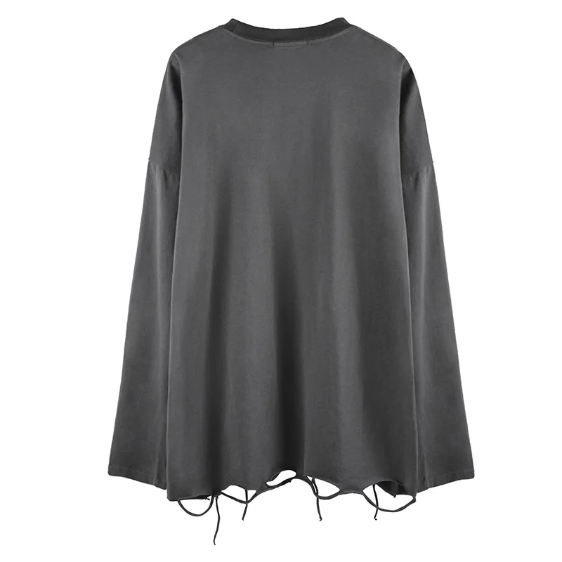 Hip Hop Streetwear Spring Autumn T Shirt Men Oversized T Shirt Bottoming Shirt With Hole Pure Cotton Breathable Long Sleeve Tees