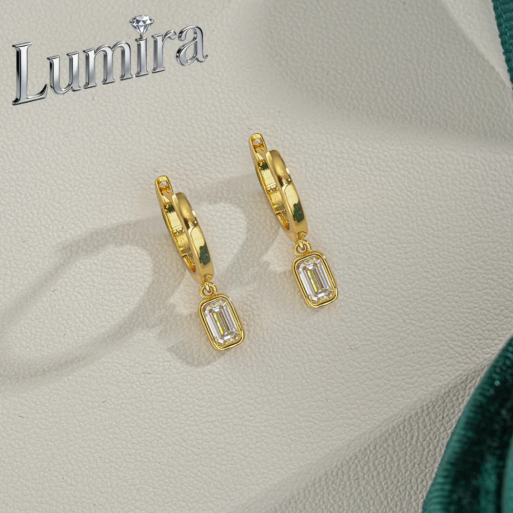 Lumira Women's Rectangular Stud Earrings Simple Design with Emerald-Cut Moissanite 18K Gold Earrings