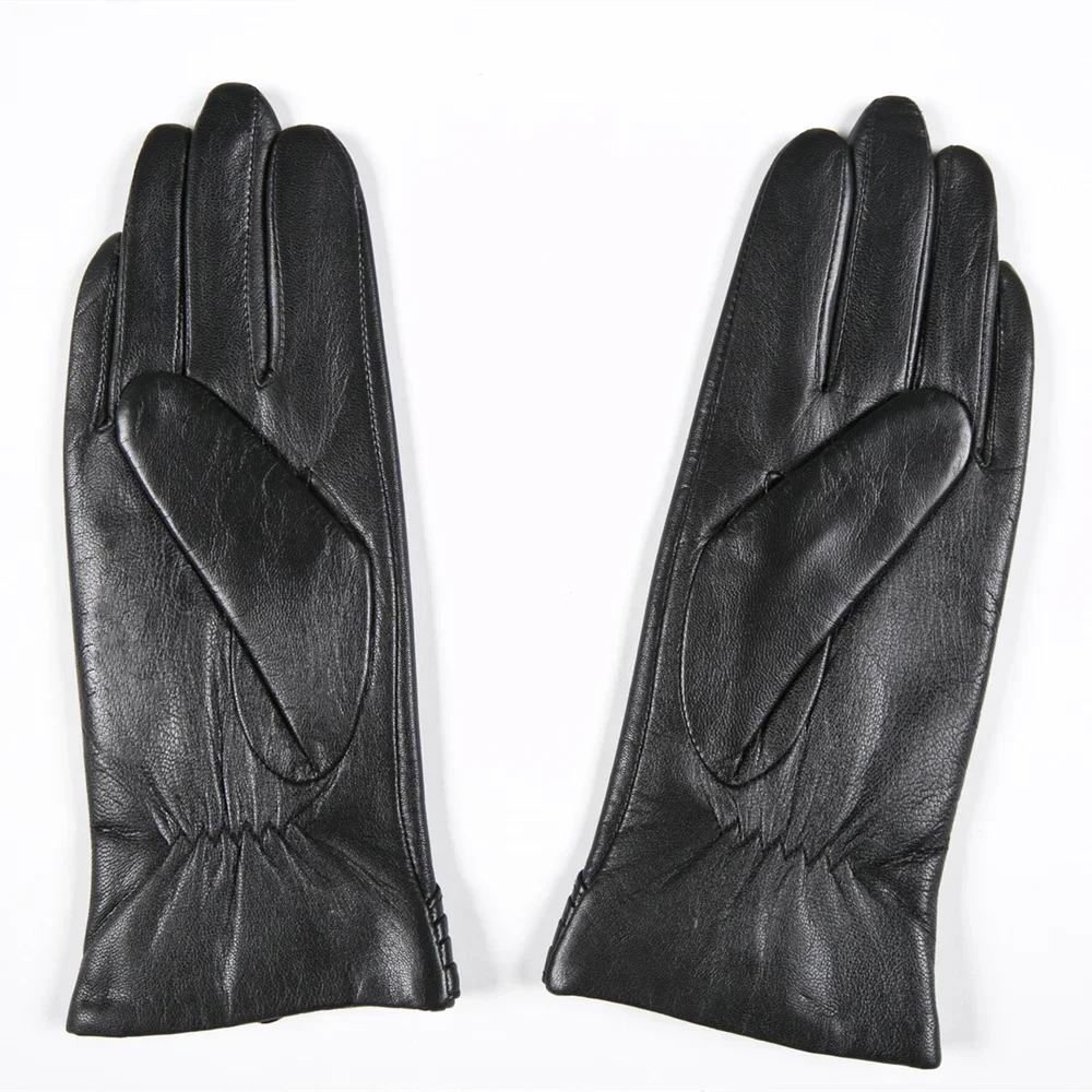 GOURS Winter Real Leather Gloves Women Black Genuine Goatskin Gloves Fleece Lining Warm Soft Driving Fashion Buttons New GSL017