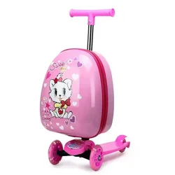 New Kids Scooter Suitcase Cartoon Cute Trolley Luggage Bag with Wheels Travel Suitcase Boys and Girls Gift Students Schoolbag