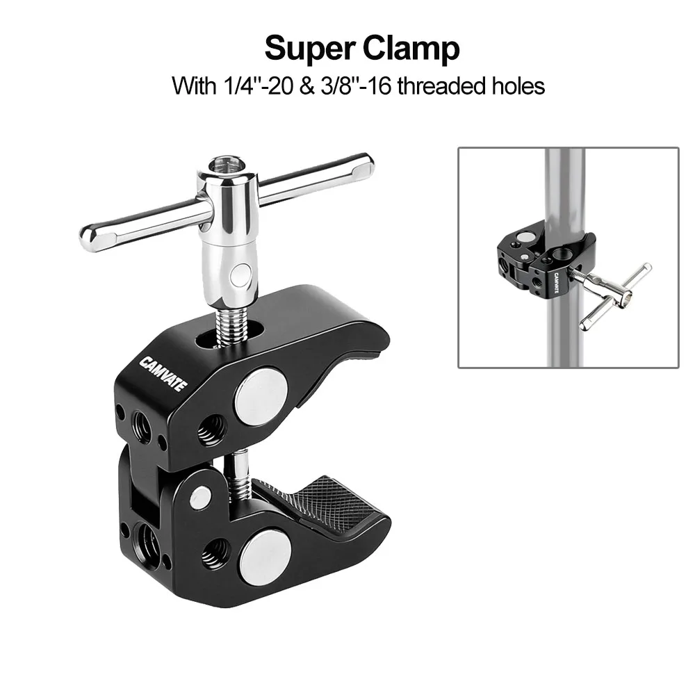 CAMVATE マジックフリクションアーム スモールスーパークランプ クランププライヤー クリップ 1/4インチ-20 & 3/8インチ-16ネジ穴付き DSLRカメラスタジオ用