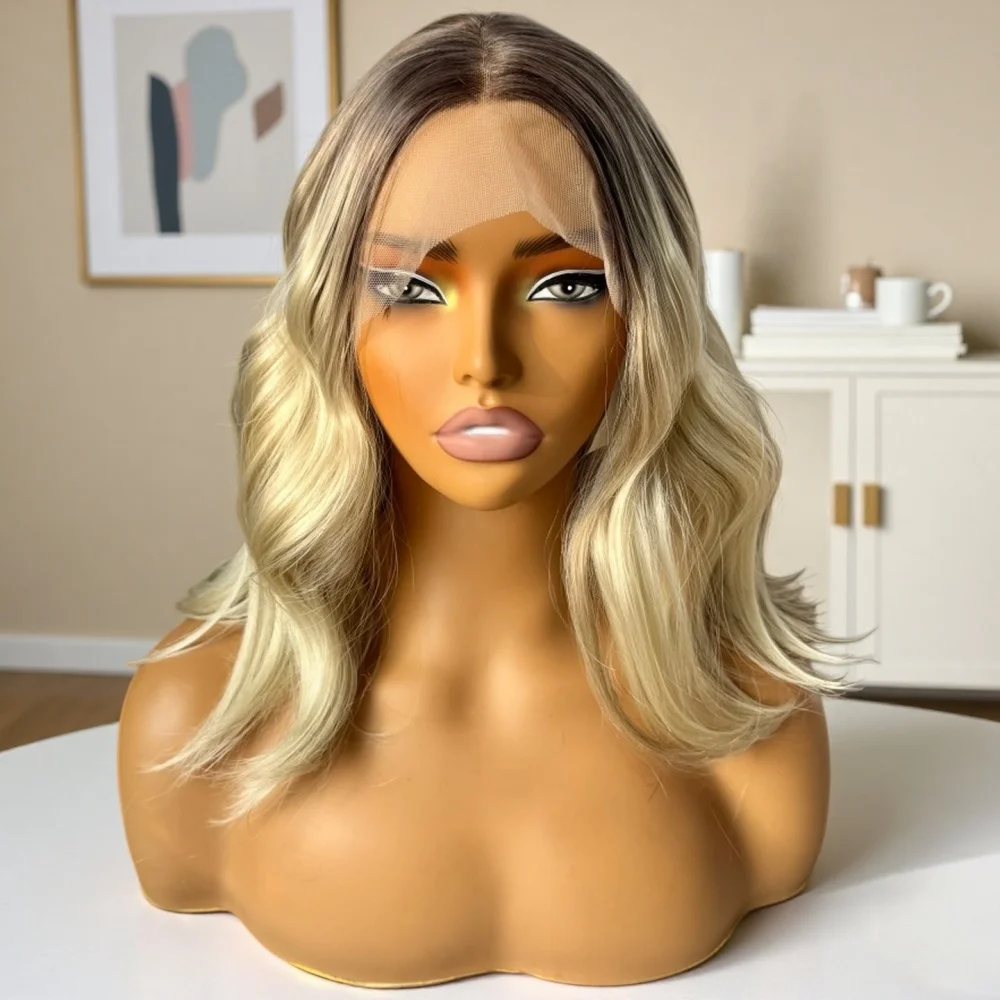 

Синтетические парики с омбре-блонд хайлайтами, с кружевной передней частью, предварительно выщипанные, термостойкие, для белых женщин, 13x4 HD Lace Frontal