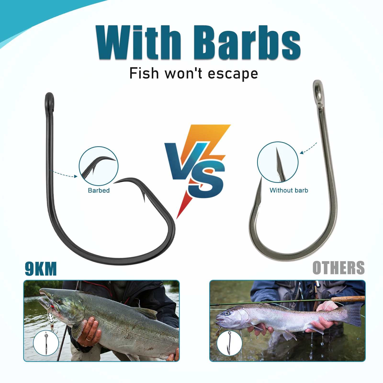 9 كجم الصيد هوك دائرة مضمنة هوك الشائكة الطعم الحي السنانير عالية الكربون الصلب واسعة الفجوة هوك لسمك السلور مخطط باس المياه المالحة