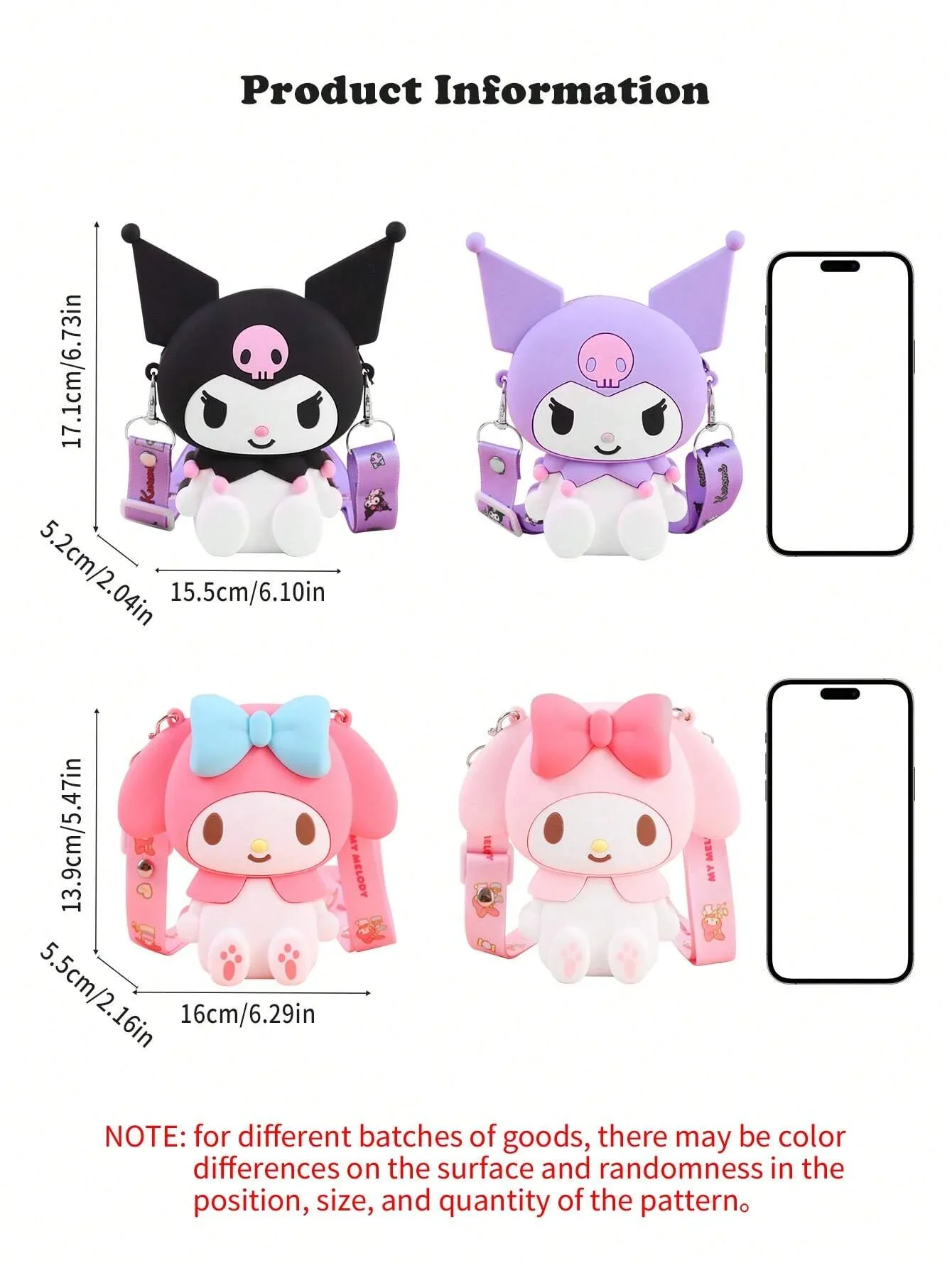 Kuromi Melody - Mini 3D Animation Cross Handbag, Lightweight Silicone Waterproof Zipper Shoulder Bag, Perfect Shoulder Strap