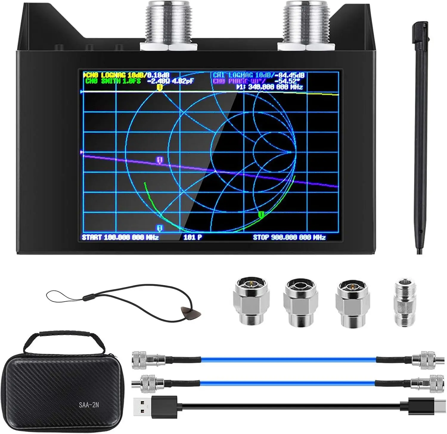 

NanoVNA SAA-2N V2.2 Vector Network Analyzer, 50KHz-3GHz 4" Touchscreen HF VHF UHF VNA Antenna Analyzer Ham Radio with St