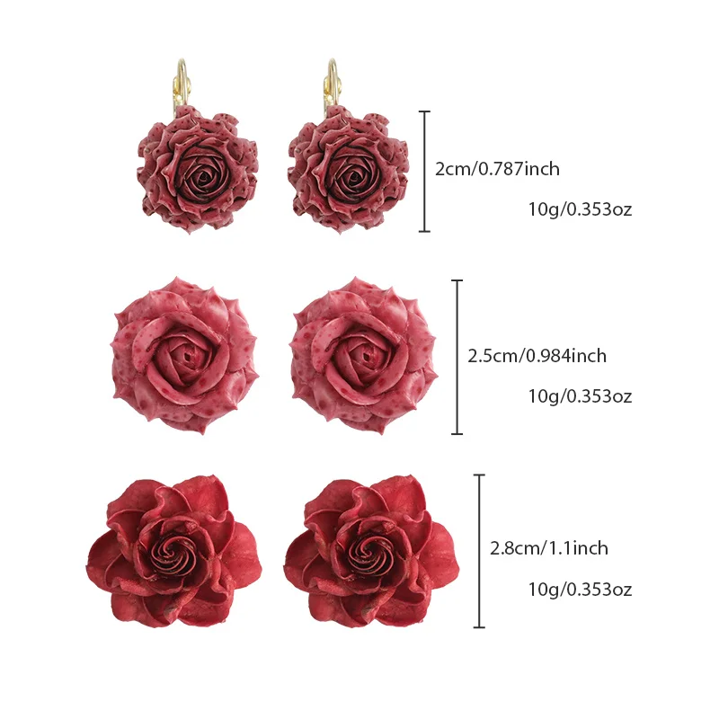 Retro Romantic Artificial Rose Earrings with Ear Hooks Delicate and Ethereal, Premium Quality Preserved Flower Earrings