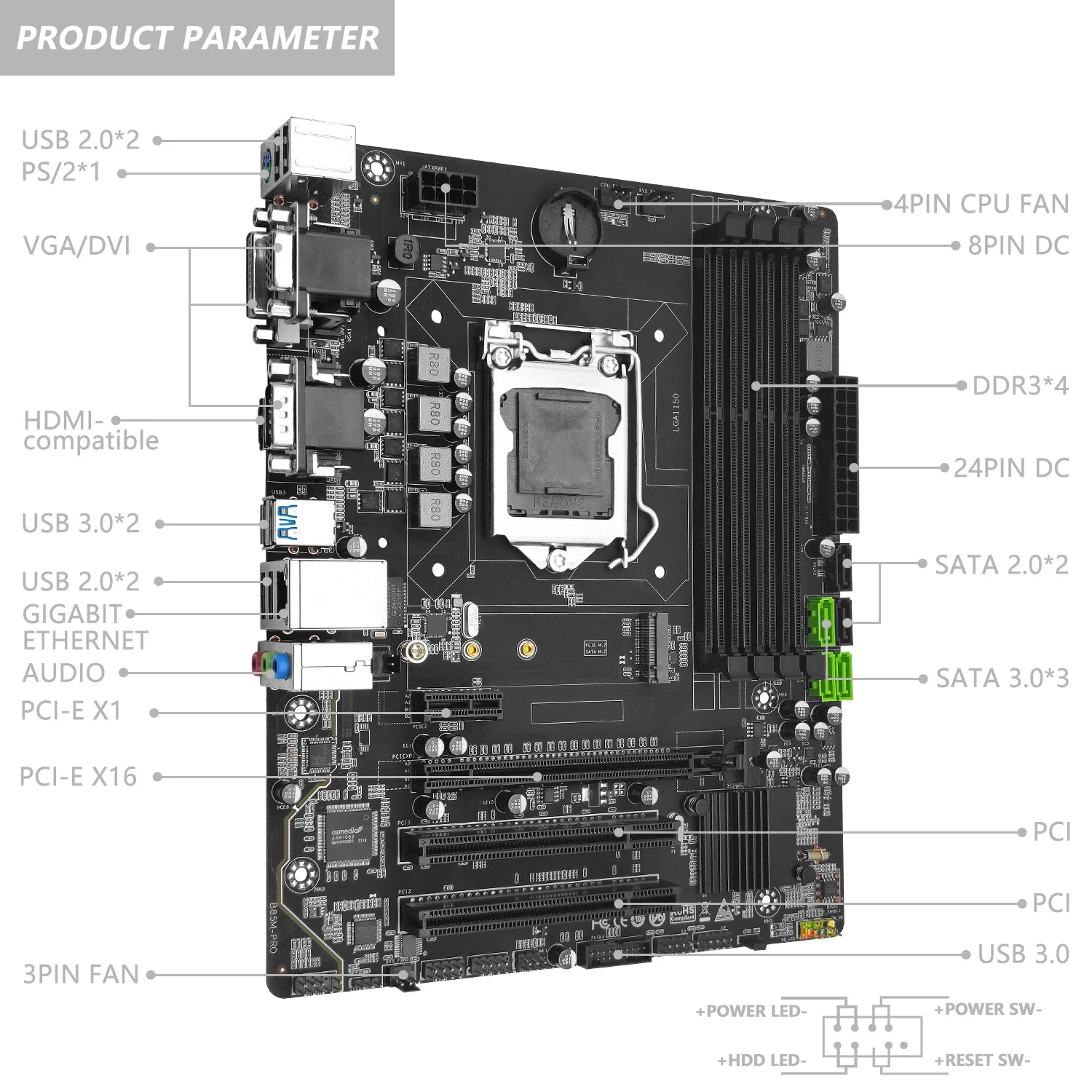 MACHINIST B85M-PRO Motherboard LGA 1150 Kit Core I5 4690 CPU 16G=2*8G DDR3 RAM NVME M.2 Mini-itx Integrated Graphics + Fan Set