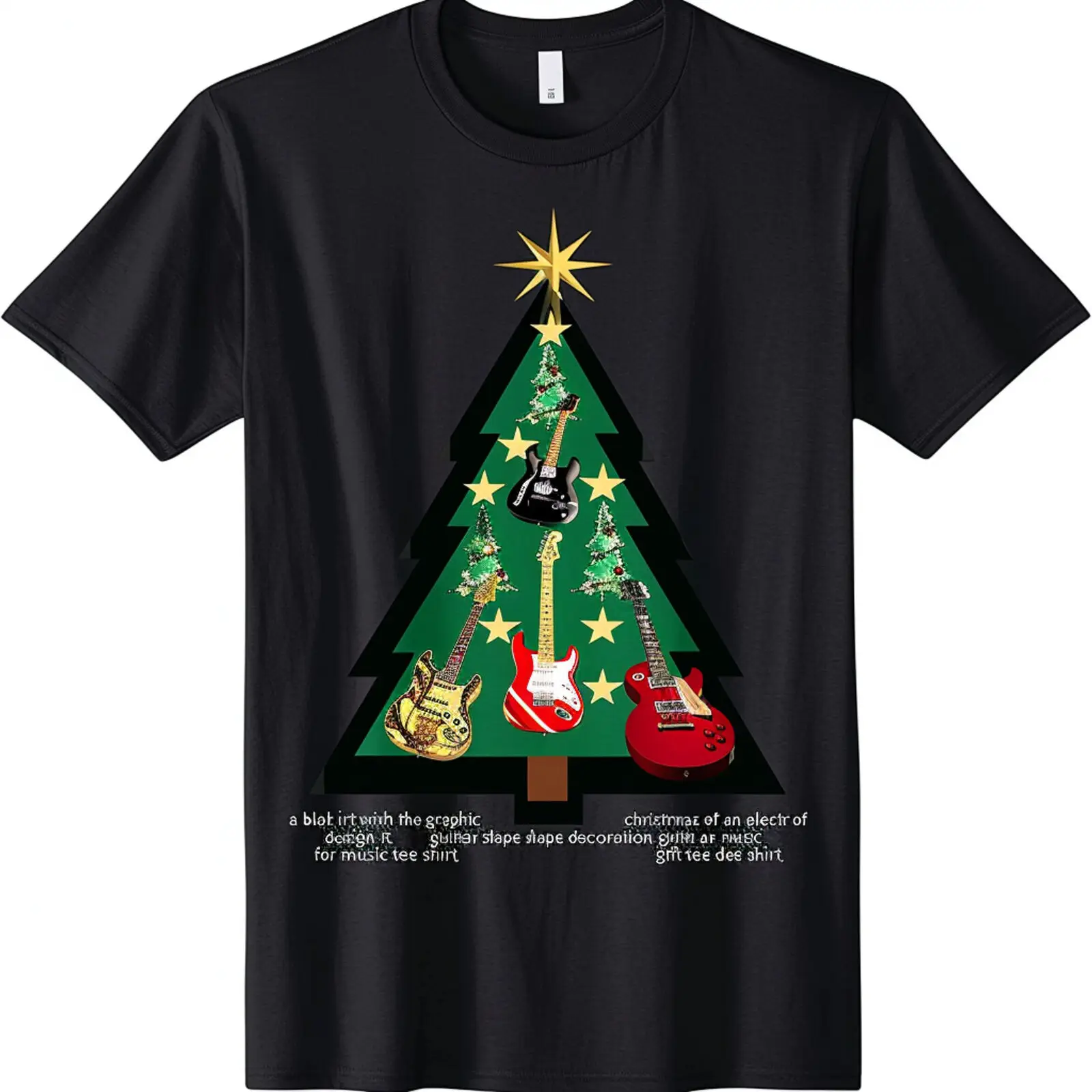 Electric Guitar Christmas Tree Music Lover Tee Black Shirt