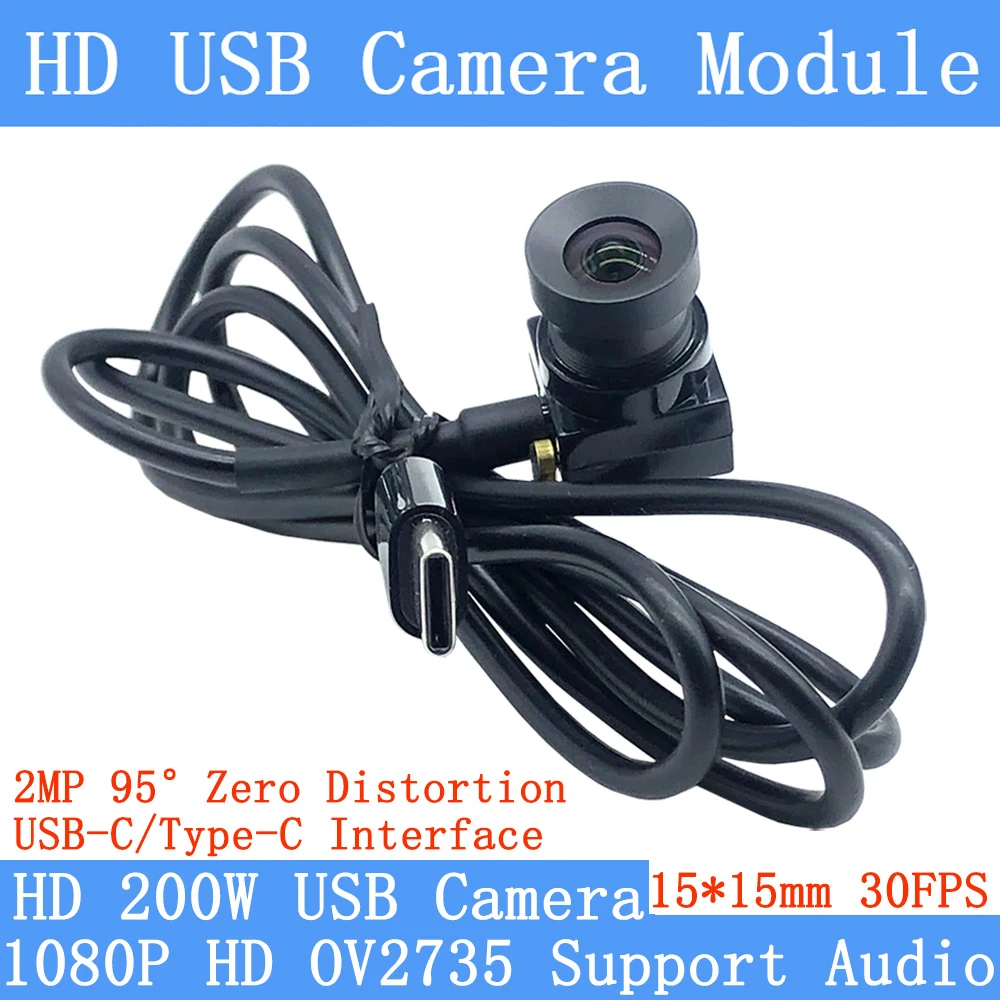 

2MP HD USB-C Webcam 1080P Mini CCTV Camera Module with Wide-Angle No Distortion 30FPS High-Speed Type-C Interface Support Audio