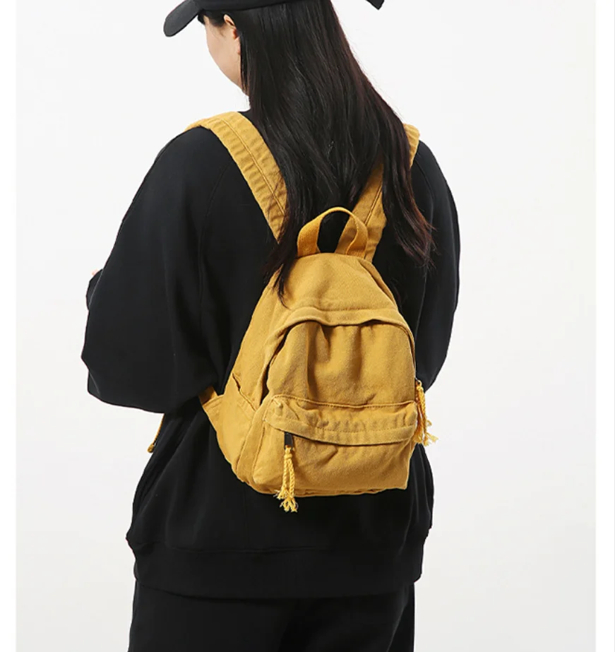 

100% Cotton Small Backpacks Women Solid Canvas Little Leisure Or Travel Bags Cute Cloth Child School bags Shoulder Green Package