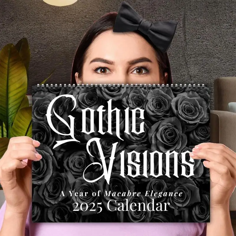 ปฏิทินแบบกอธิค 2025 2025 Gothic Wall ปฏิทินปฏิทินรายเดือน Victorian ดอกไม้ SPIRAL Planner ปฏิทิน Wall Art สําหรับ Home &