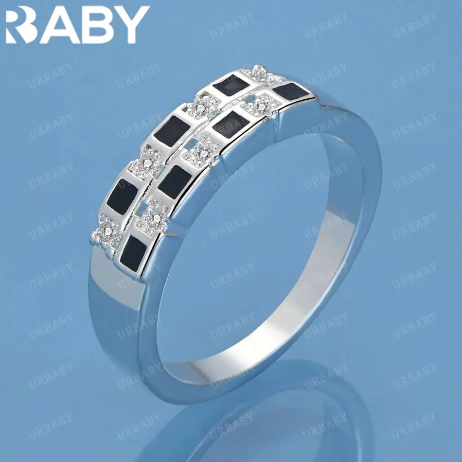

URBABY 925 Sterling Silver Size 7-10 Zircons Square Ring For Women Fashion Jewelry Charm Grace Noble Wedding Accessories
