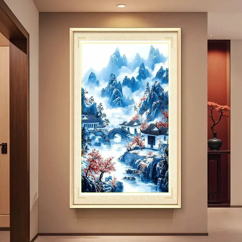 

Printed Kits Cross Stitch Mountains Town 11CT 9CT Embroidery DIY Cotton Needlework Sets Crafts With Needles