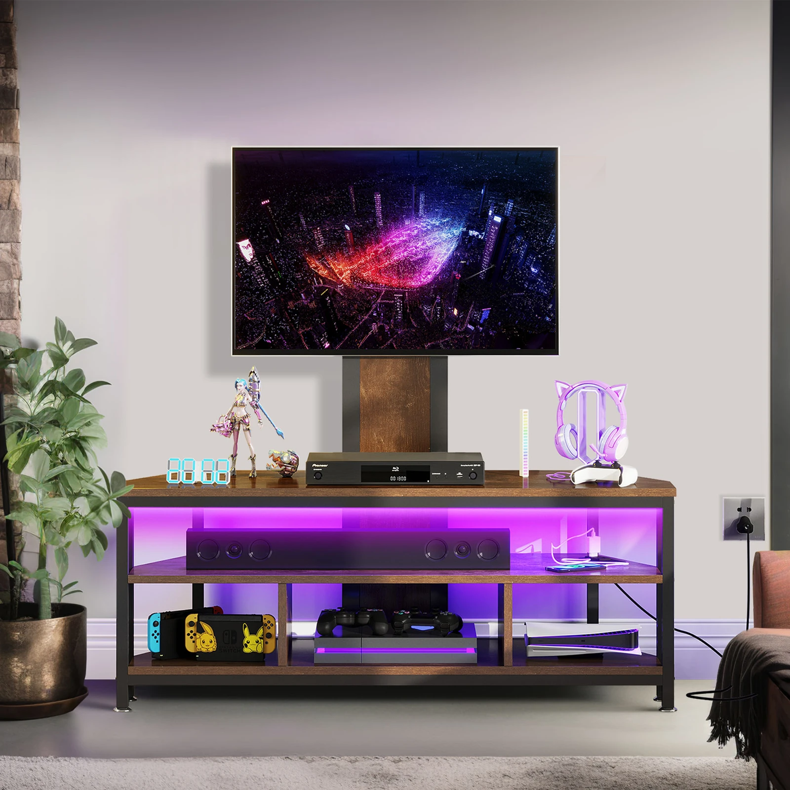 

TV Stand with Mount & Power Outlets & LED Lights For 32 to 70 inch TVs