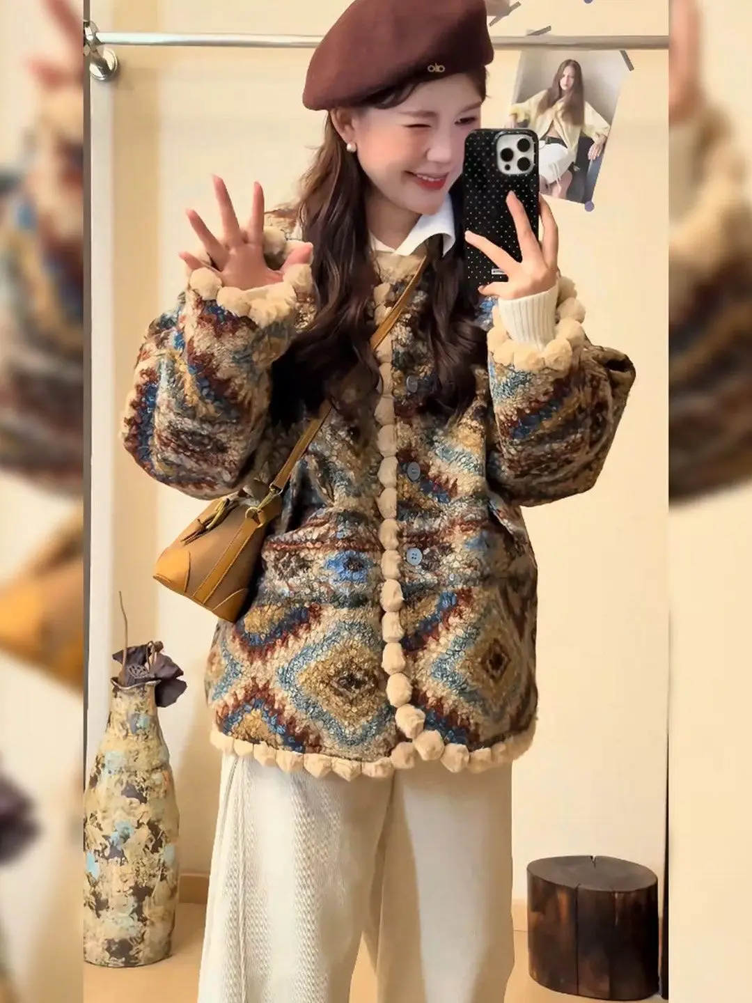 Ladies' Vintage Style Lamb Fur Coat  Block Loose Fit Long Sleeve Button down Autumn Winter Outerwear Casual Chic