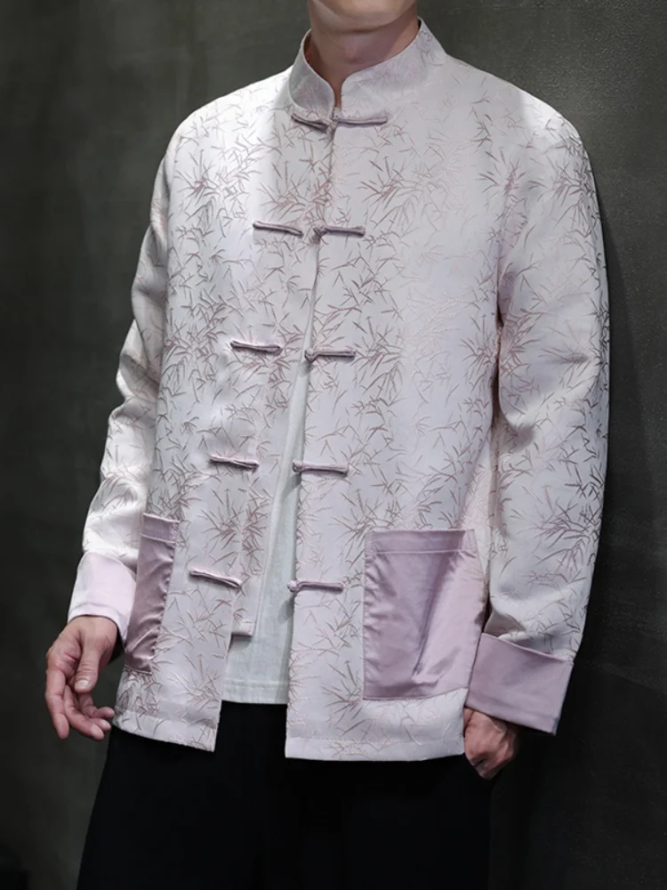 

Новая китайская традиционная мужская куртка Ханьфу для отцов, весенне-осенняя, с узором, свободного кроя, дышащая, с длинными рукавами