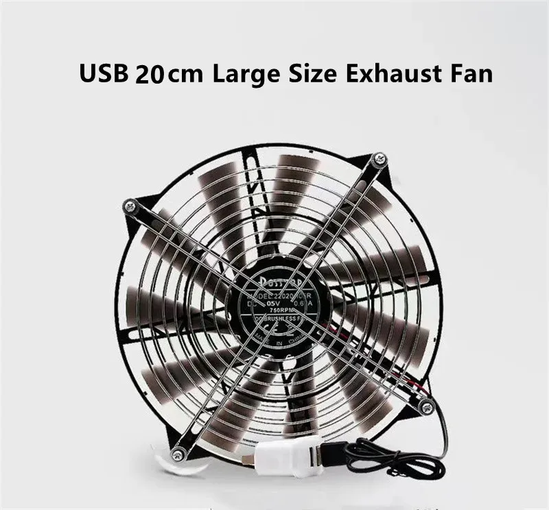 20cm Large Size Exhaust Fan Ultra-quiet 5V Chassis Router USB Cooling Fan Indoor Ventilation Fan Smoking Machine