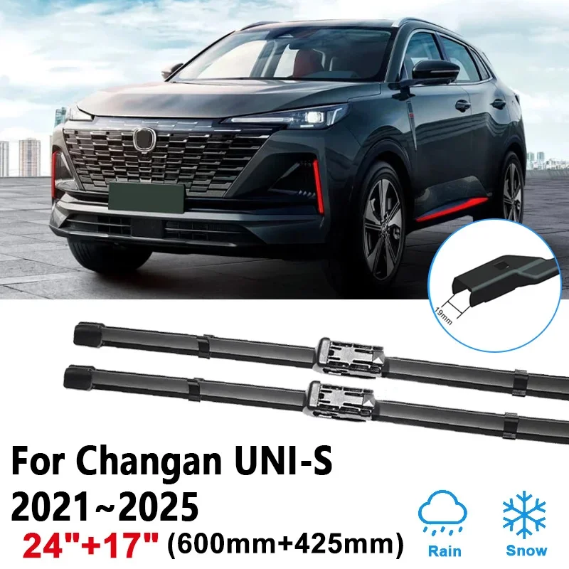 

24"+17" For Changan UNI-S 2021~2025 Changan CS55 Plus II Car Front Wiper Window Wipers Blades Rubber Brushes Wipe Accessories