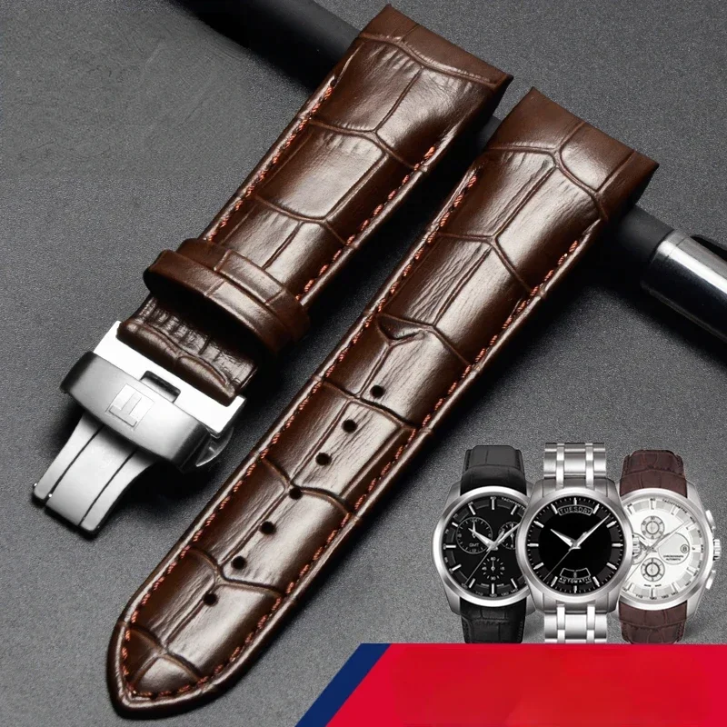 Male Cowhide Leather Watch Strap for Tissot 1853 Couturier Arc Interface Watchband Butterfly Clasp T035407 T035410 T035617 627