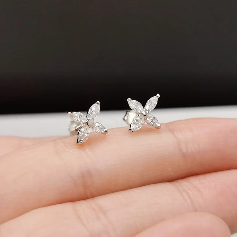 

925 Silver Moissanite Earrings 2mm*4mm Total 0.8ct VVS Grade Marquise Cut Moissanite Stud Earrings
