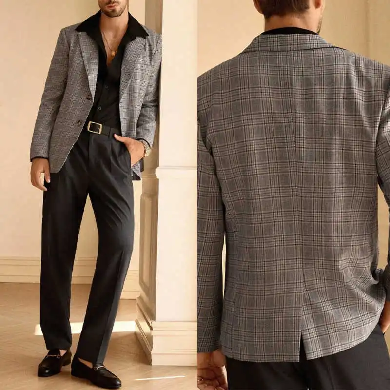 

Stylish Plaid Men's Suit 2-Piece Set Single-Breasted Blazer Loose-Fit Trousers Formal Casual Office Daily Suit Customized