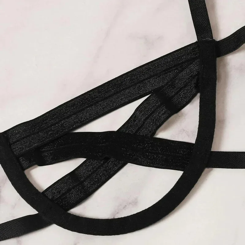 Conjunto de lingerie de bondage feminino elástico oco conjuntos de sutiã preto cupless gaiola sutiã tanga sexy íntimo roupa interior exótica