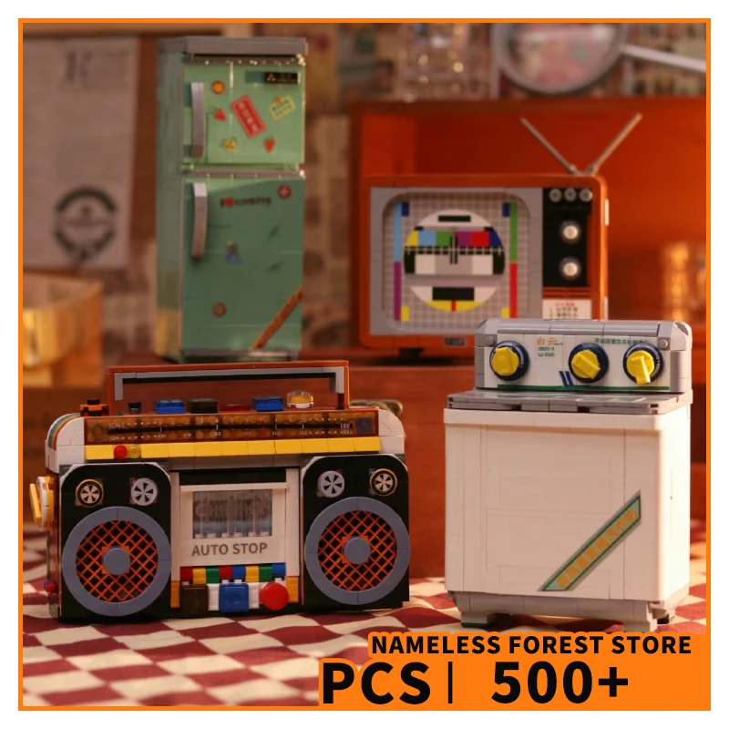 

NEW Retro Appliances Mini Blocks MOC Kits Home TV Building Bricks Refrigerator DIY Toys Radio Plastic Model Adult Children Gifts