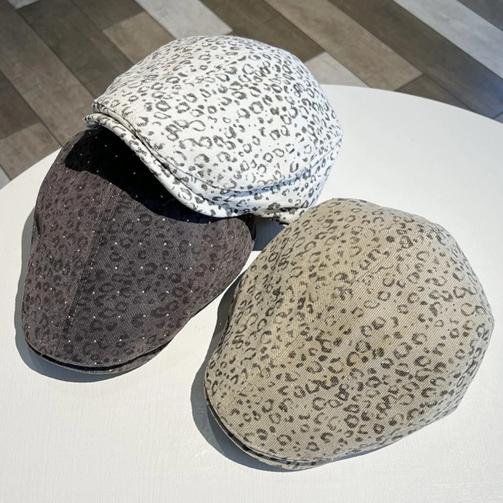 HT4874 Berets Glänzende Frühling Herbst Hut Männer Frauen Leopard Künstler Maler Baskenmütze Hut Männlich Weiblich Ivy Flache Kappe Einstellbare Baskenmütze Kappen – Detail 5