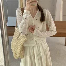 Polka Dot Knitted Cardigan Jacket Women's Ice Silk Shawl Dres Outerwear Top