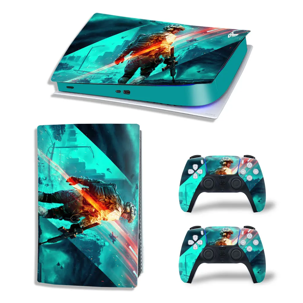 باتلفيلد 2042 PS5 القرص الرقمي editon ملصق لاصق جلدي لوحدة التحكم ps5 واثنين من وحدات التحكم الفينيل ملصقات